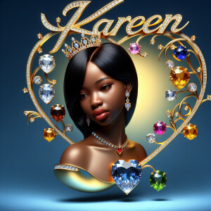 VCraft a 3-D image showcasing the name 'KAREN' in a luxurious go...