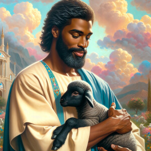Oil painting of an African-American man resembling Jesus Christ,...