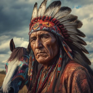 Create a photorealistic 8K UHD image of the Native American lead...