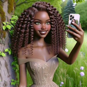 3D image of a LIGHT SKIN young African American woman who’s stan...