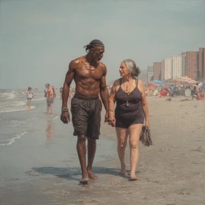 hyperRealism photo painting.a muscular sweaty  employer man walk...