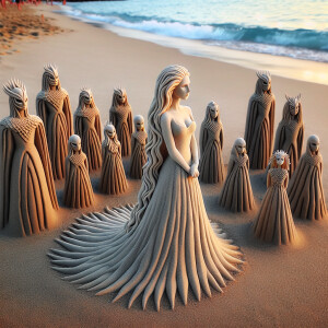 create a very detailed image of a sand on the beach created into...