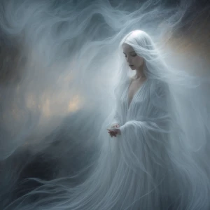 In the ethereal depths of an acrylic painting, a hauntingly elus...