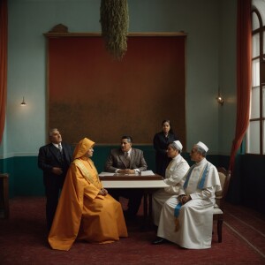 Un sacerdote y dos políticos varones y una política mujer sentad...