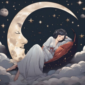 Woman sleeping on the moon