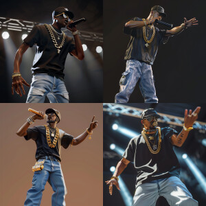 3D image of a DJ from the 90’s he wears a gold top chain around...
