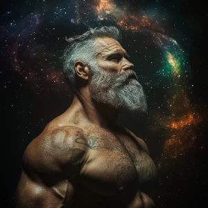 In a cosmic landscape where vibrant energy streams twist across...