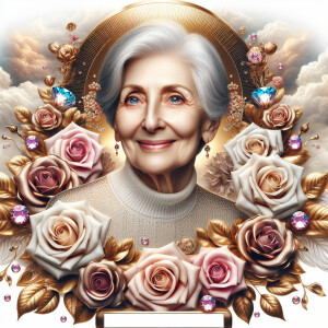 A horizontal portrait of a thinner, smiling curvy 80 year old Ca...