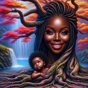 Create a close-up, hyper-realistic 3-D oil painting of a tree wi...