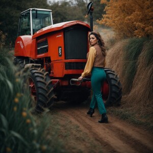sexy woman with walk-behind tractor
