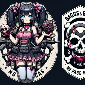 Evil toxic gorgeous anime woman with black hair in pigtails and...