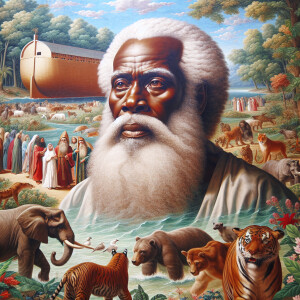 A close-up and detailed wall painting focusing on Noah, depicted...