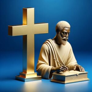make 3-D realistic gold cross, African-American, Jesus, playing...