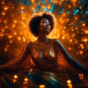 Incredible angle view of a beautiful full body translucent driad...