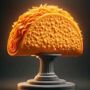 Generate an image of an oversized taco with a vivid orange shell...