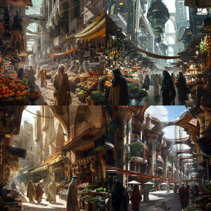 Yemen futuristic downtown marketplace