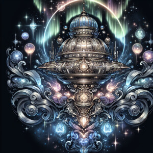 In the ethereal expanse of the cosmos floats a luxuriously ornat...