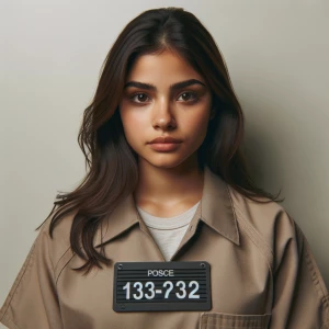 Young female prisoner posing for a mugshot