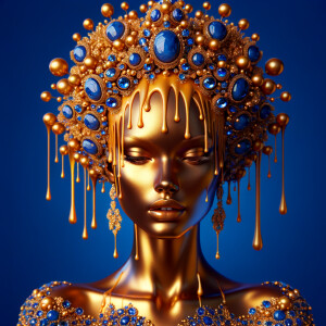 Create a 3-D realistic, elegant figure against a vivid royal blu...