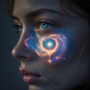 Dramatic macro photography. A gothic woman's tear transforms int...