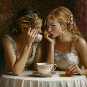 Create a lifelike image depicting a private moment between two w...