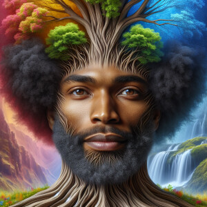 A hyper-realistic 3-D oil painting depicting a tree integrated w...