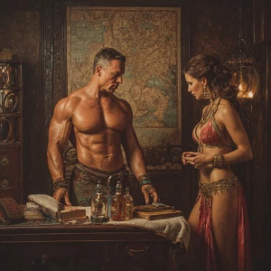 Realism photo painting, a muscular Russian man in his beach hote...