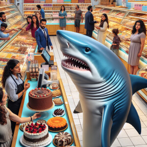 Shark buys cake to eat
