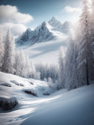 Generate a snowy peaks wallpaper