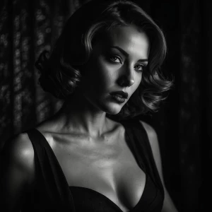Create an image of a femme fatale, depicted as a captivating wom...