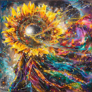 Create a hyper-realistic painting of a female goddess undergoing...