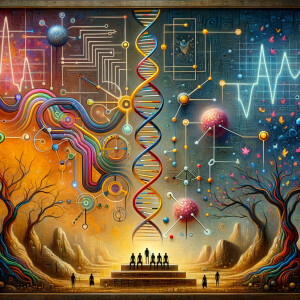 The golden ratio, Minimalist art Circuit, boards, circuitry, diagrams Cellular structures, DNA, circuit boards, colorful wires,  asian and Egyptian  graffiti, lie detector graphs, cardio, printout , branches infinity sign, cave, Art, handprints, distant birds flying, flowering vines, abstract gestural painting, dna