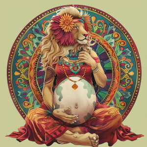 Pregnant lion eared woman