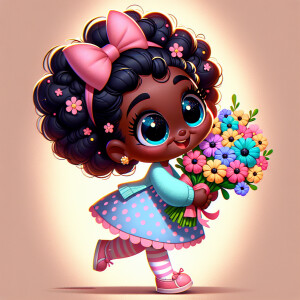 A charming, joyful African American 6-year-old girl cartoon char...