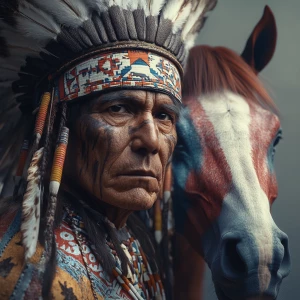 Create a photorealistic 8K UHD image of the Native American lead...