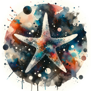 A cosmic outer space pretty watercolor graphic splattered on the...