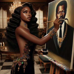 In a high-class, elegantly decorated studio, a very light-skinne...