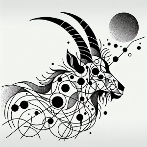 Black line art. A set of lines and circles. a wild goat is subtl...