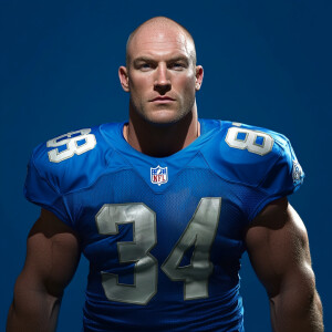 Create a whole body portrait image of a  football player at age...