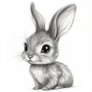 A cute rabbit facing forward with expressive eyes, drawn in penc...