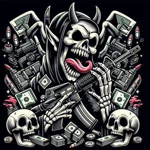 I see an image that features a highly stylized and graphic desig...