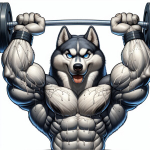 2D animated muscular husky lifting weights icon