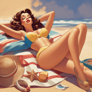 Belle in a bikini laying on her back on a beach