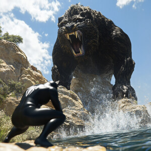 Create an 3d epic fantasy scene featuring a colossal mythical cr...