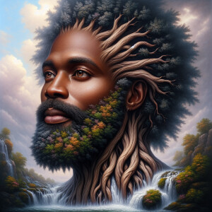 A hyper-realistic 3-D oil painting depicting a tree integrated w...