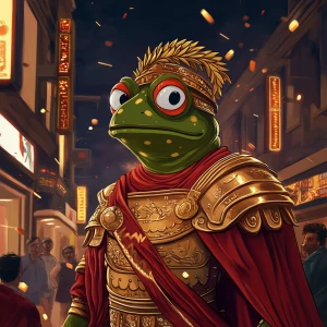Pepe the Frog in carton style dressed as an ancient Roman empero...