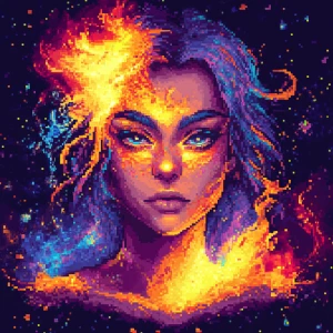 Create a 2D pixel art portrait of a girl with alien features set...
