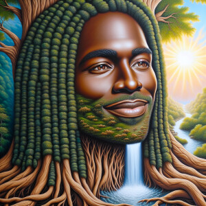A hyper-realistic 3-D oil painting depicting a tree integrated w...