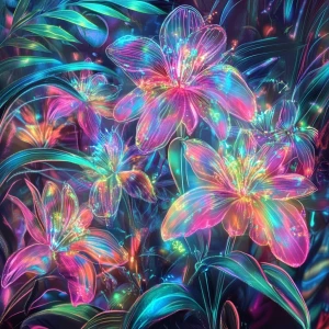 In the midst of a psychedelic vivacious digital garden, intricat...