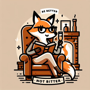 A studious female fox sitting in a leather recliner. Toasting wi...